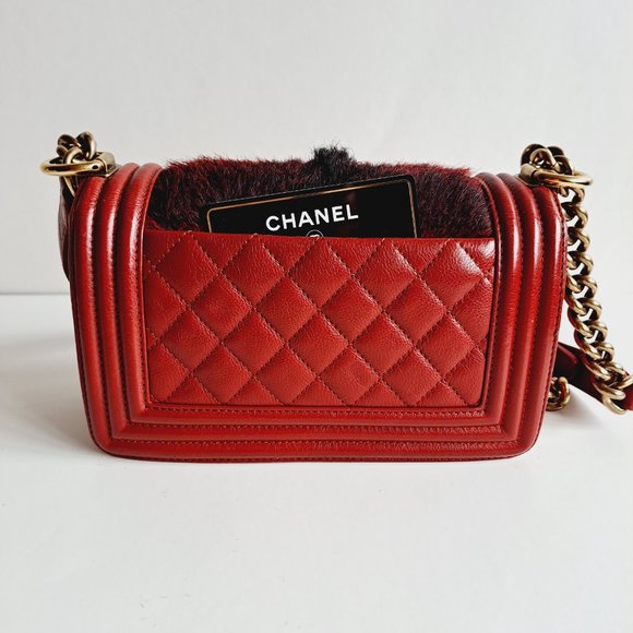 Chanel Boy Bag Goat Hair Small Flap Red Crossbody Bag - Picture 7 of 16